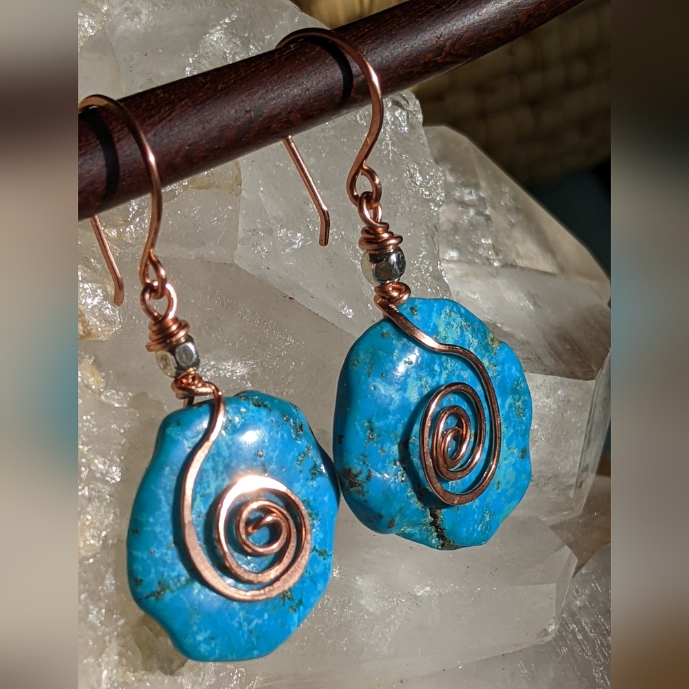 Turquoise Large Disk Tribal Statement Earrings - Picture 5 of 16